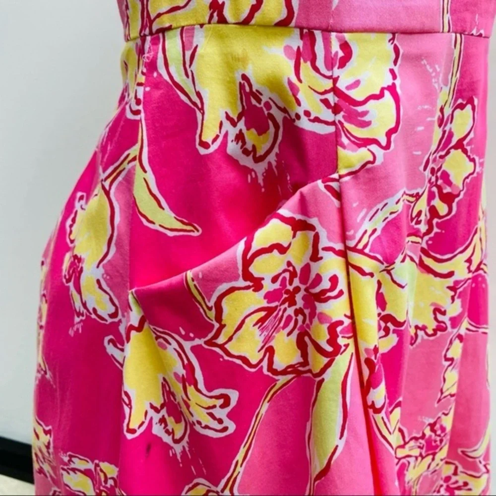 Lilly Pulitzer Strapless Fit & Flare Dress Pink Yellow Floral Size 2 - Picture 4 of 12